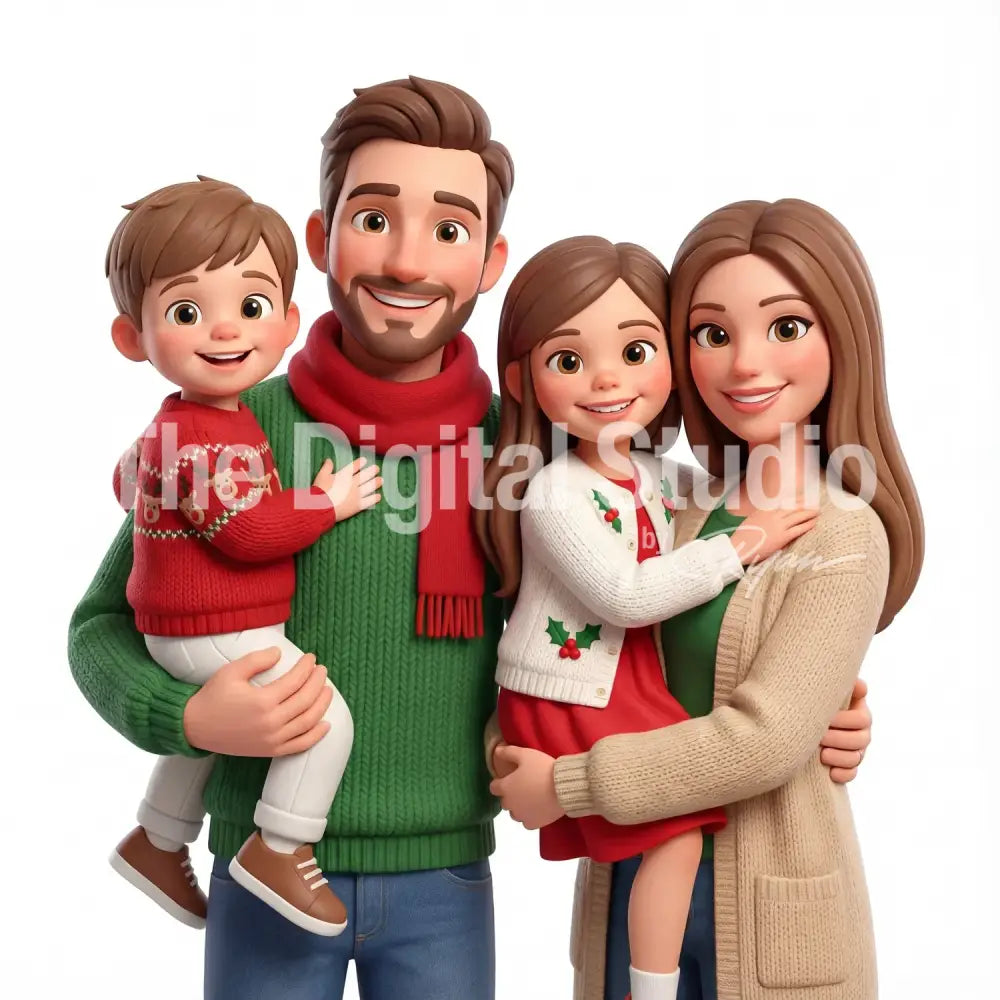 3D Holiday Family Portrait AI Portrait