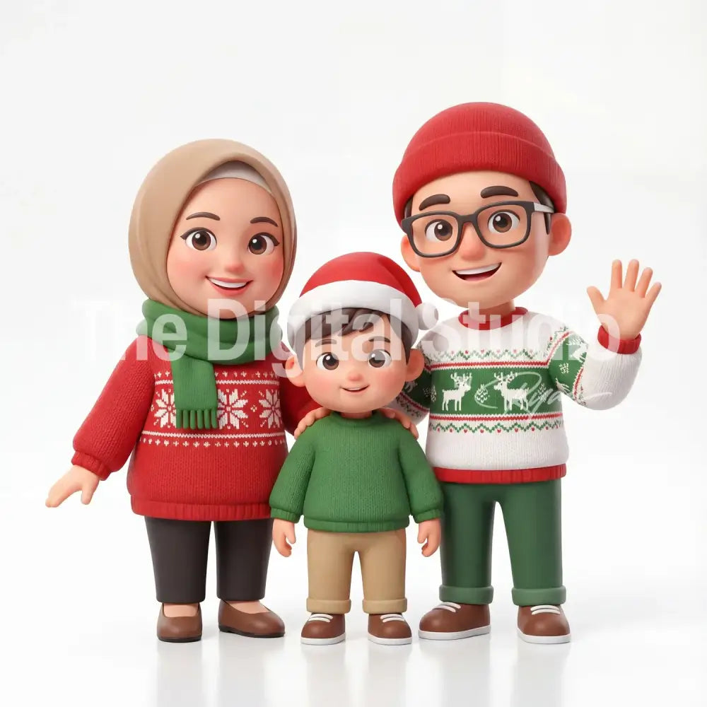 3D Holiday Family Portrait AI Portrait