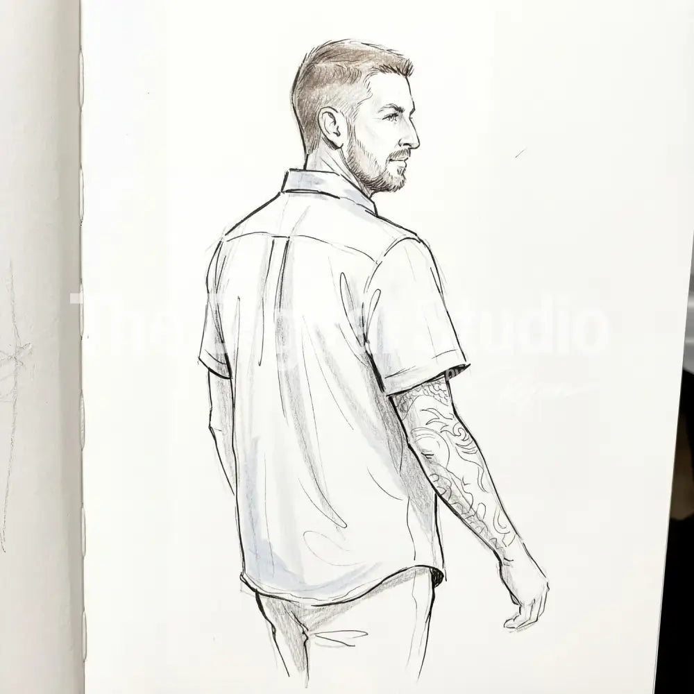 Elegant Back-View Line Sketch AI Portrait