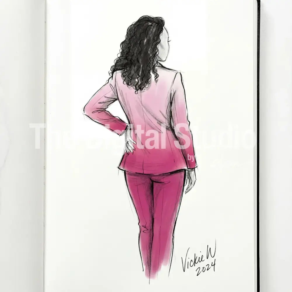 Elegant Back-View Line Sketch AI Portrait