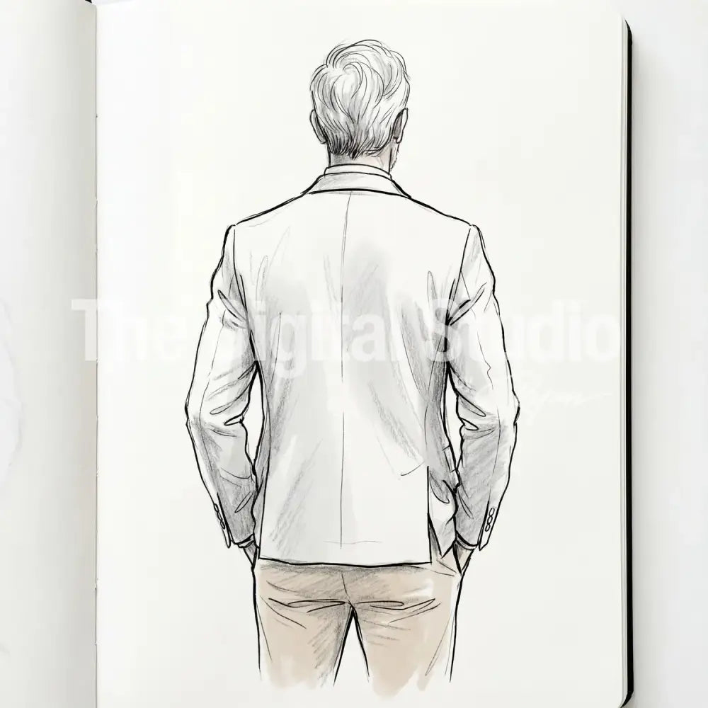Elegant Back-View Line Sketch AI Portrait
