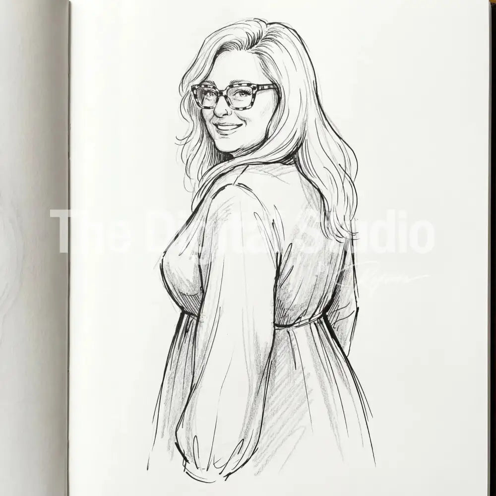 Elegant Back-View Line Sketch AI Portrait