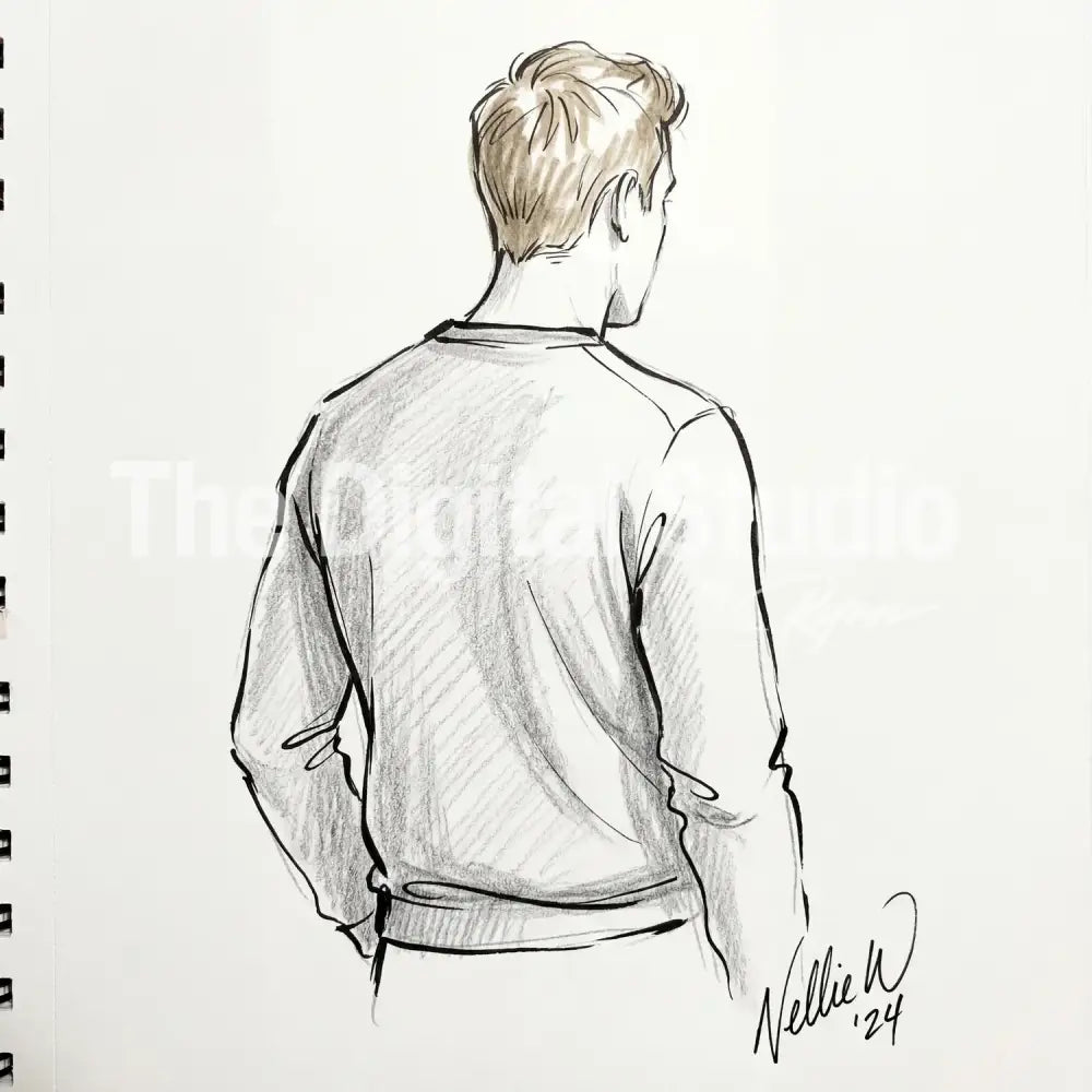 Elegant Back-View Line Sketch AI Portrait