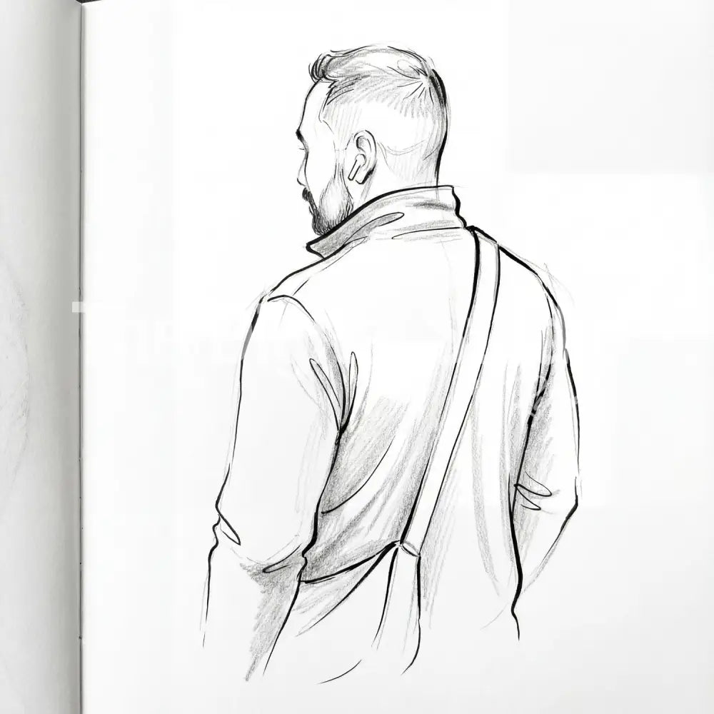Elegant Back-View Line Sketch AI Portrait