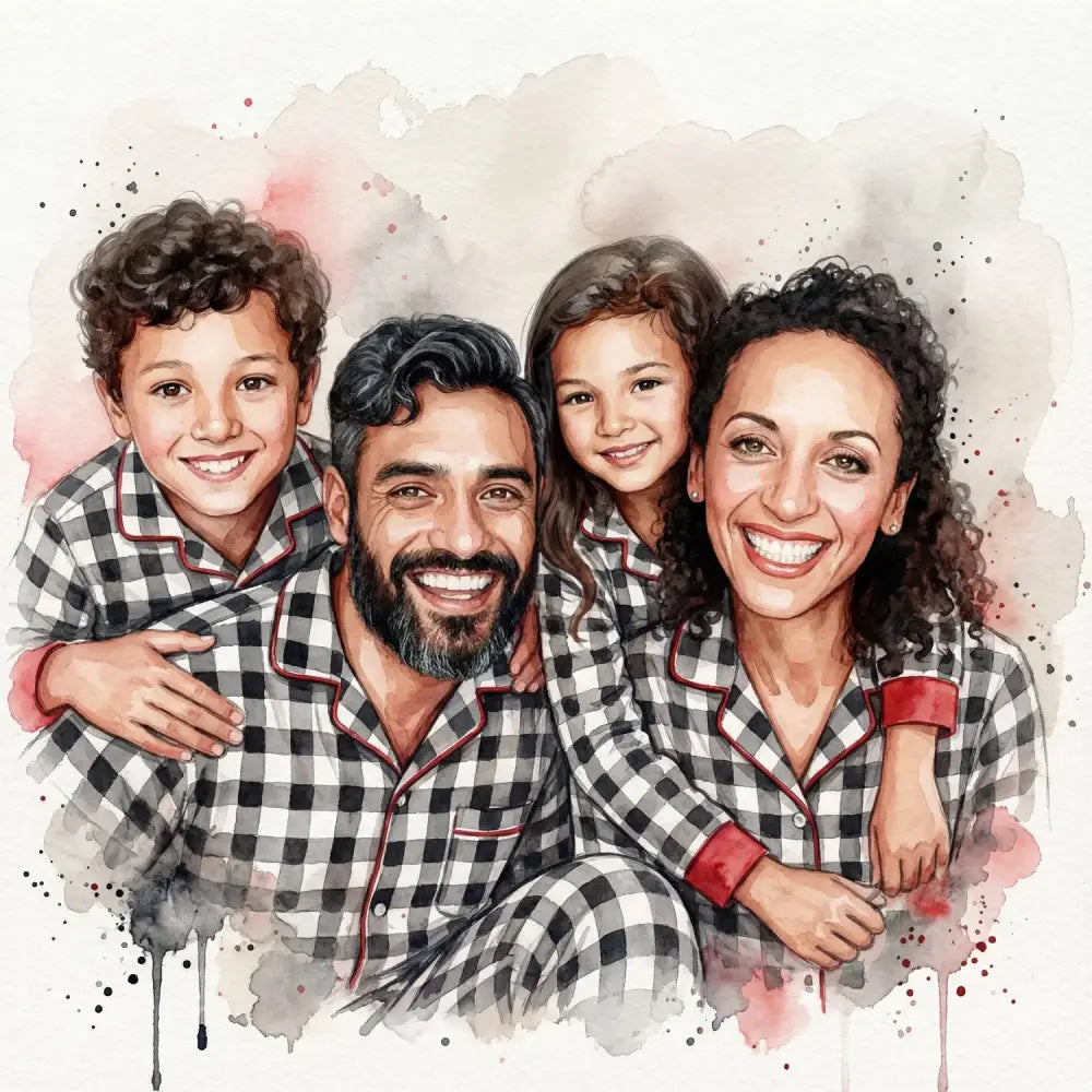 Matching Pajama Watercolor Holiday Portrait