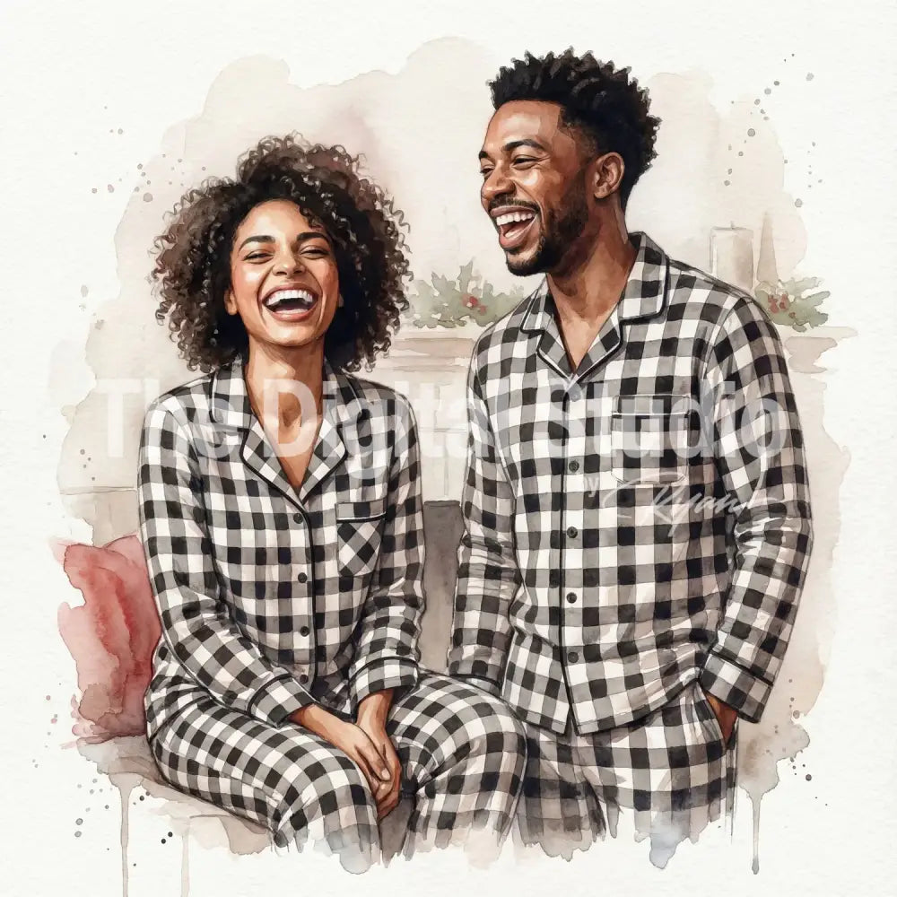 Matching Pajama Watercolor Holiday Portrait
