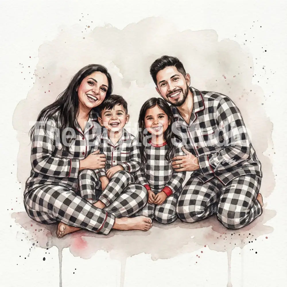 Matching Pajama Watercolor Holiday Portrait