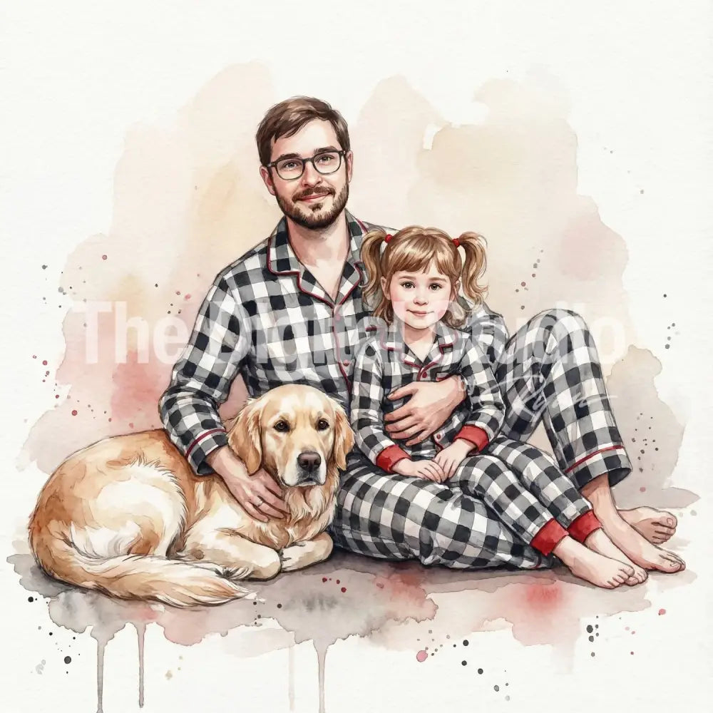 Matching Pajama Watercolor Holiday Portrait