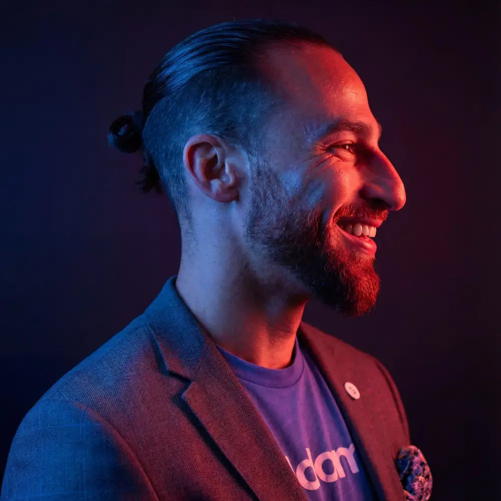 Red–Blue Cinematic Gel Portrait AI Prompt