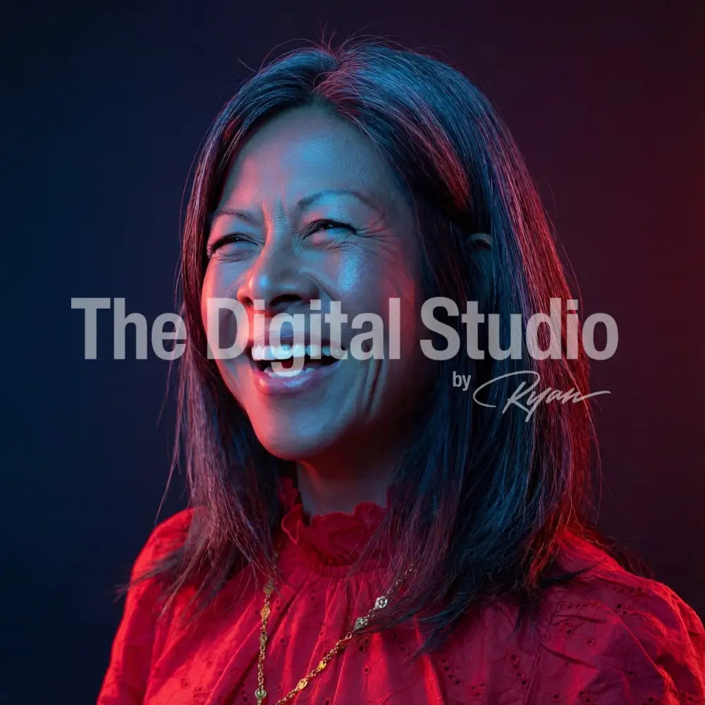 Red–Blue Cinematic Gel Portrait AI Prompt