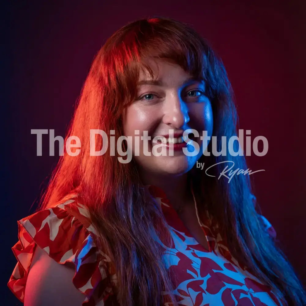 Red–Blue Cinematic Gel Portrait AI Prompt